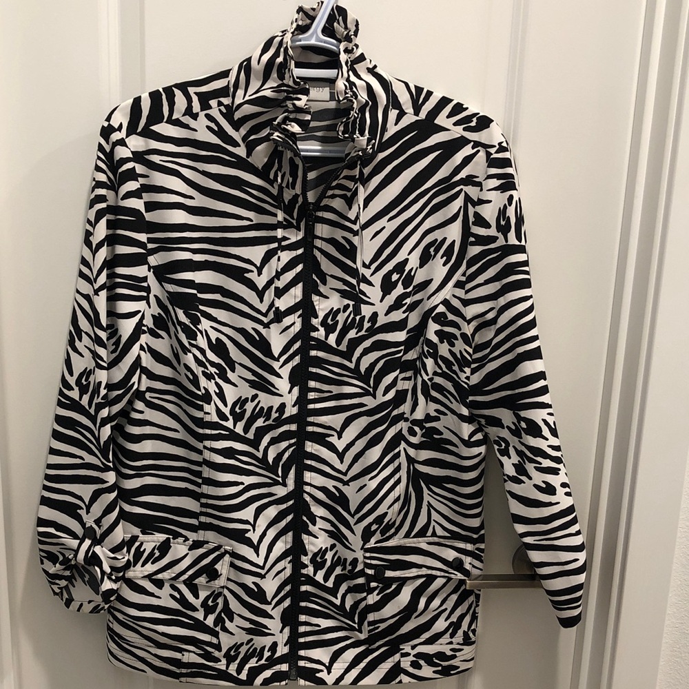 Zebra Print Black & White Women's Zip-Front Top